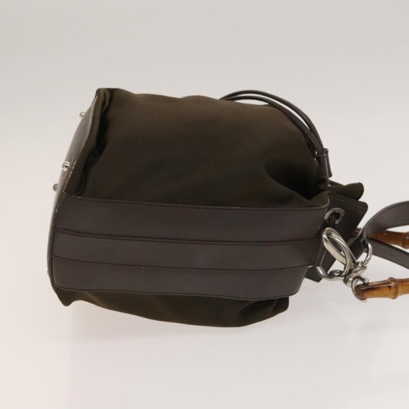 GUCCI Bamboo Hand Bag Nylon Leather 2way Brown Silver 001 2684 1657 Auth bs28274 - Picture 5 of 16